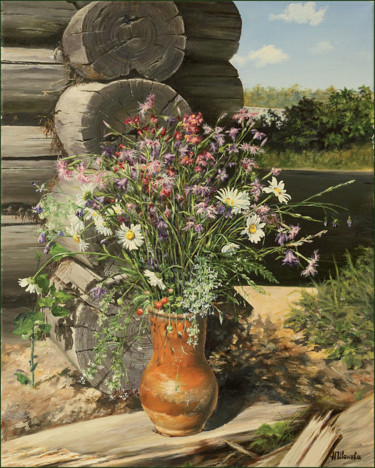 Картина под названием "Букет полевых цвето…" - Надежда Иванова, Подлинное произведение искусства, Масло