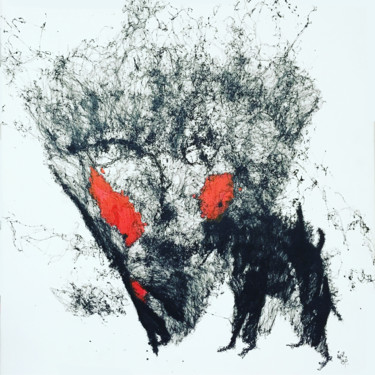 Peinture intitulée "Un Loup Pour L'Homme" par Iw, Œuvre d'art originale, Encre