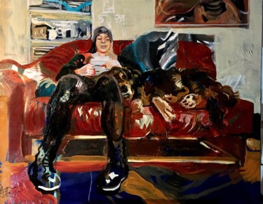 Peinture intitulée "chilling" par Iwona Altmajer, Œuvre d'art originale, Huile