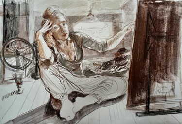 Disegno intitolato "selfportrait" da Iwona Altmajer, Opera d'arte originale, Pastello
