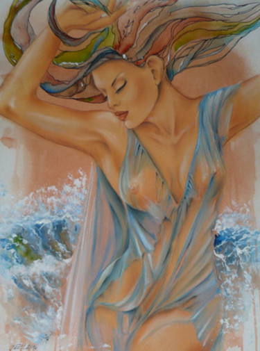 「Na fali」というタイトルの絵画 Iwona Wierkowska-Rogowskaによって, オリジナルのアートワーク, 水彩画