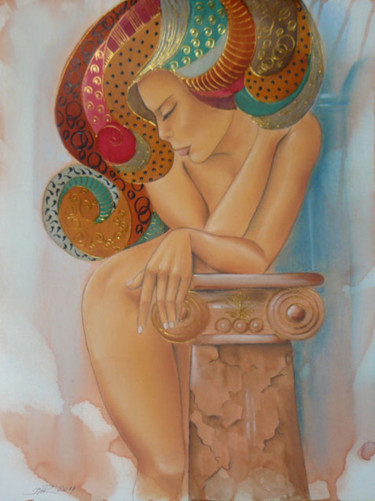 Pintura intitulada "Afrodyta" por Iwona Wierkowska-Rogowska, Obras de arte originais, Aquarela