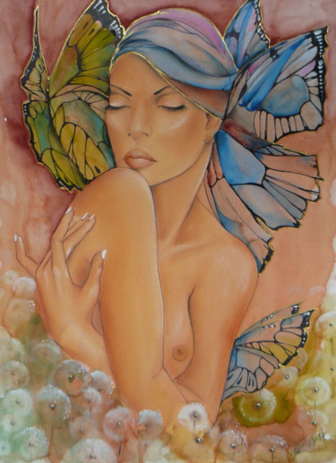 Malarstwo zatytułowany „Królowa motyli” autorstwa Iwona Wierkowska-Rogowska, Oryginalna praca, Akwarela