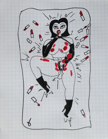 Dessin intitulée "Orgie de rouge" par Ix, Œuvre d'art originale, Marqueur
