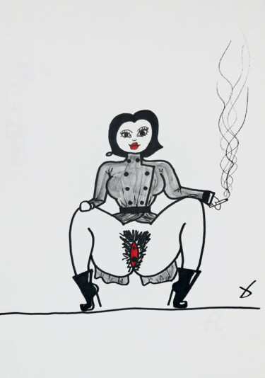 Dessin intitulée "Fumeuse" par Ix, Œuvre d'art originale, Marqueur