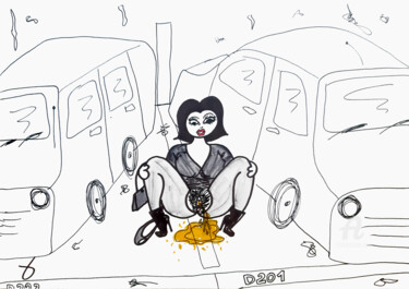 Dessin intitulée "Dans le parking sou…" par Ix, Œuvre d'art originale, Marqueur
