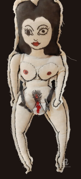 Art textile intitulée "Poupée menstruée" par Ix, Œuvre d'art originale, Tissu