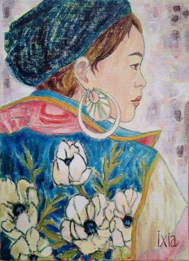 Картина под названием "Anémones" - Ixia, Подлинное произведение искусства, Масло Установлен на Деревянная рама для носилок