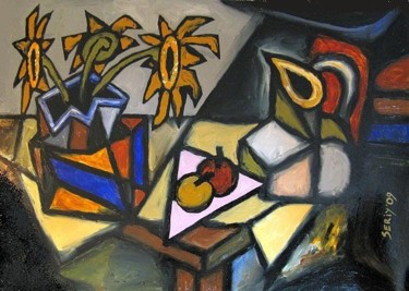 Картина под названием "Still life with Sun…" - Ixygon, Подлинное произведение искусства, Масло