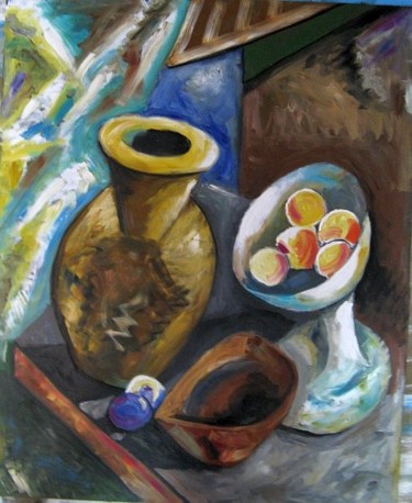 Картина под названием "Still Life with Vase" - Ixygon, Подлинное произведение искусства, Масло
