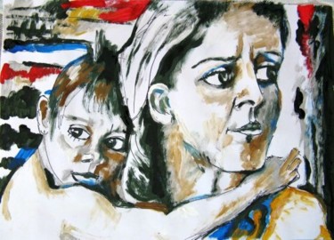 Картина под названием "Mother&Child" - Ixygon, Подлинное произведение искусства, Масло