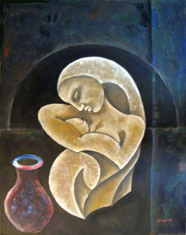 Картина под названием "Mother" - Ixygon, Подлинное произведение искусства, Масло