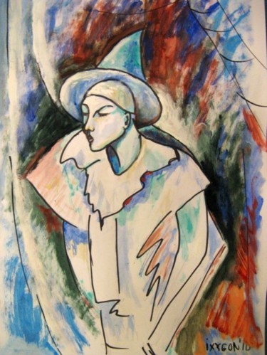 Картина под названием "White Clown" - Ixygon, Подлинное произведение искусства, Масло