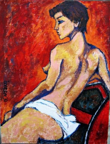 Картина под названием "Woman on chair" - Ixygon, Подлинное произведение искусства, Масло