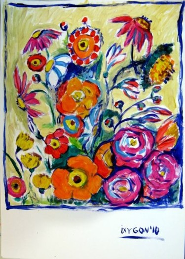 Картина под названием "Flowers" - Ixygon, Подлинное произведение искусства, Масло