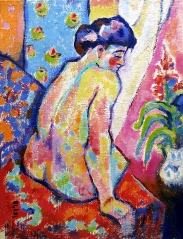 Картина под названием "Woman with flower" - Ixygon, Подлинное произведение искусства, Масло