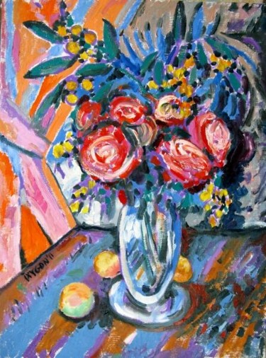 Картина под названием "Bouquet" - Ixygon, Подлинное произведение искусства, Масло