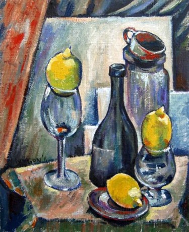 Картина под названием "Three Lemon" - Ixygon, Подлинное произведение искусства, Масло