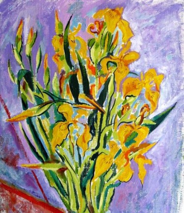 Картина под названием "River Irises" - Ixygon, Подлинное произведение искусства, Масло
