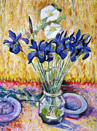 Картина под названием "Syberian Irises" - Ixygon, Подлинное произведение искусства, Масло