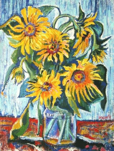 Картина под названием "Seven Sunflowers" - Ixygon, Подлинное произведение искусства, Масло
