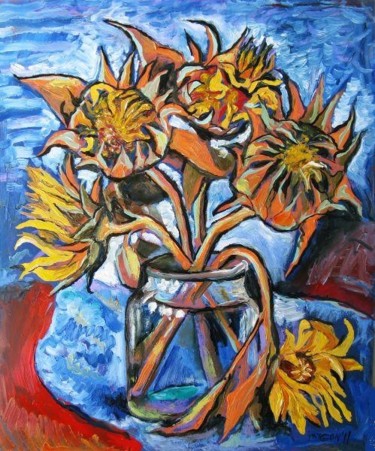 Картина под названием "Sunflowers" - Ixygon, Подлинное произведение искусства, Масло