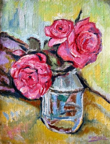 Картина под названием "Three roses" - Ixygon, Подлинное произведение искусства, Масло