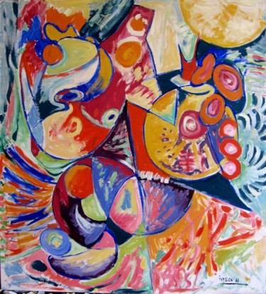 Картина под названием "Dinner in garden, 1…" - Ixygon, Подлинное произведение искусства, Масло