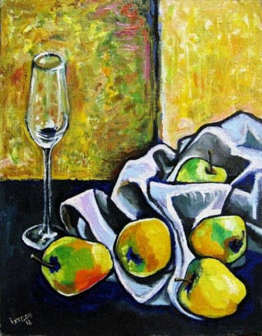 Картина под названием "Apples and Glass" - Ixygon, Подлинное произведение искусства, Масло