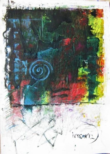 Картина под названием "Green Square" - Ixygon, Подлинное произведение искусства, Масло