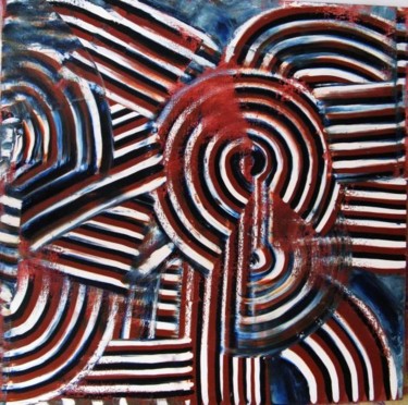 Картина под названием "Strips and Circles" - Ixygon, Подлинное произведение искусства, Масло