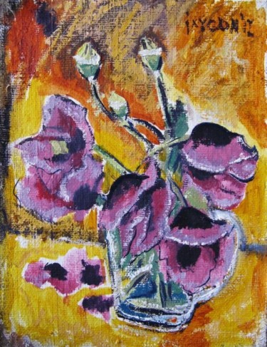 Картина под названием "Purple poppy flowers" - Ixygon, Подлинное произведение искусства, Масло