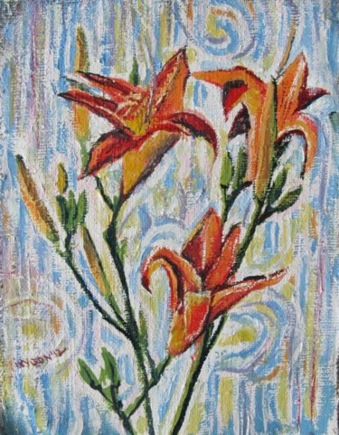 Картина под названием "Daylilies-2" - Ixygon, Подлинное произведение искусства, Масло