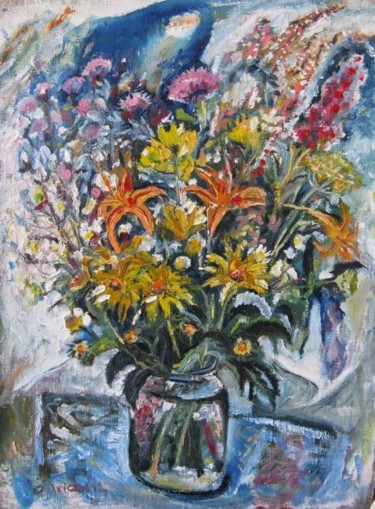 Картина под названием "Wild Flowers-1" - Ixygon, Подлинное произведение искусства, Масло