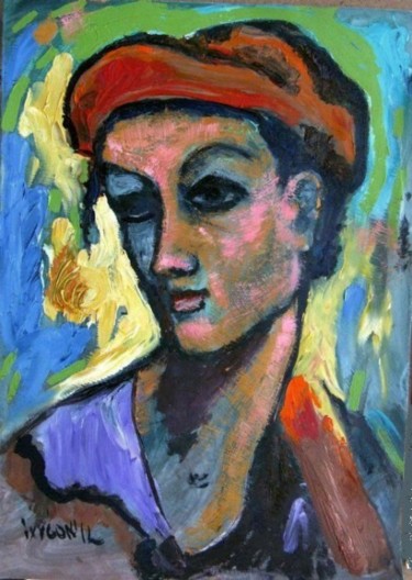 Painting titled "Woman in Red Hat" by Ixygon, Original Artwork