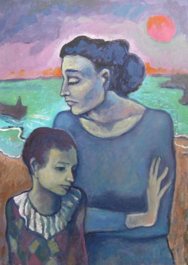 Painting titled "Mother and Son" by Ixygon, Original Artwork, Oil