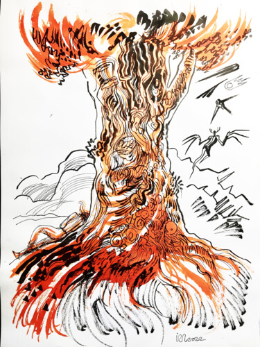 Dessin intitulée "Rêve rouge" par Iza, Œuvre d'art originale, Encre