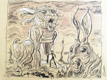 Zeichnungen mit dem Titel "Bestiaire-Alice" von Iza, Original-Kunstwerk, Tinte