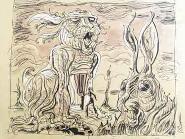 Dessin intitulée "Bestiaire-Alice" par Iza, Œuvre d'art originale, Encre