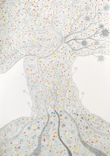 Disegno intitolato "L'arbre créatif" da Izabela Hren, Opera d'arte originale, Matita