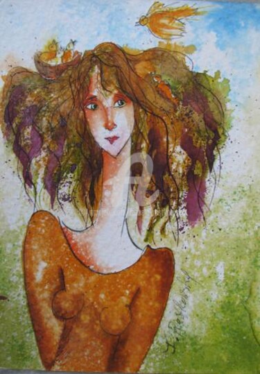 Painting titled "FACE 5" by Izabela Rostkowska, Original Artwork, Ink