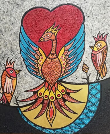 Картина под названием "Phoenix" - Izabelle Lenoir, Подлинное произведение искусства, Акрил Установлен на Деревянная рама для…