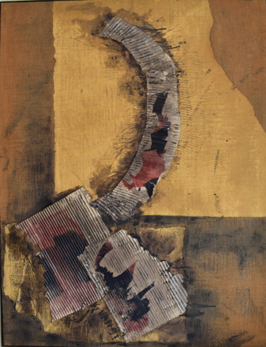 Schilderij getiteld "Arbre coupé" door Guanès Etchegaray, Origineel Kunstwerk, Collages Gemonteerd op Frame voor houten bran…