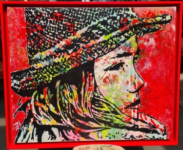 Malarstwo zatytułowany „Chapeau de paille e…” autorstwa Iza Zaro, Oryginalna praca, Akryl Zamontowany na Drewniana rama noszy