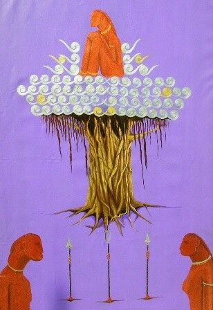Peinture intitulée "golden selvar tree." par Izhar Alam, Œuvre d'art originale, Huile