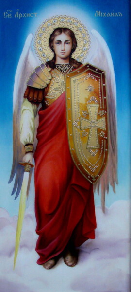 Malerei mit dem Titel "Saint Archangel Mic…" von Sergei Kolko, Original-Kunstwerk, Öl