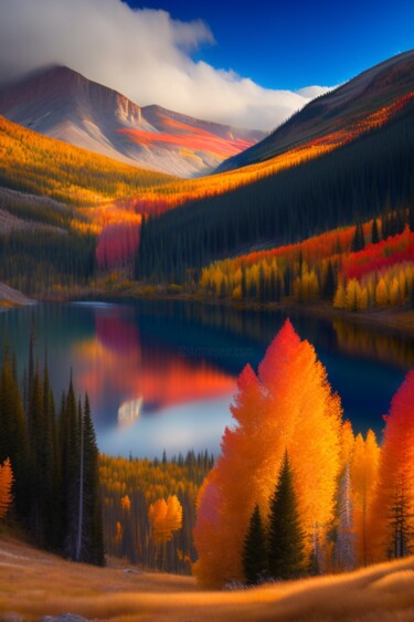 Digitale Kunst getiteld "Autumn in Montana #4" door Sergei Kolko, Origineel Kunstwerk, Digitaal Schilderwerk