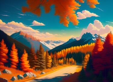 Digitale Kunst getiteld "Autumn in Montana #5" door Sergei Kolko, Origineel Kunstwerk, Digitaal Schilderwerk