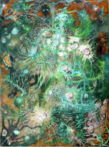 Peinture intitulée "Streaming anemones…" par Izabella Ortiz, Œuvre d'art originale