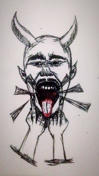 Drawing titled "Angry" by Izul Hawk, Original Artwork, Ballpoint pen